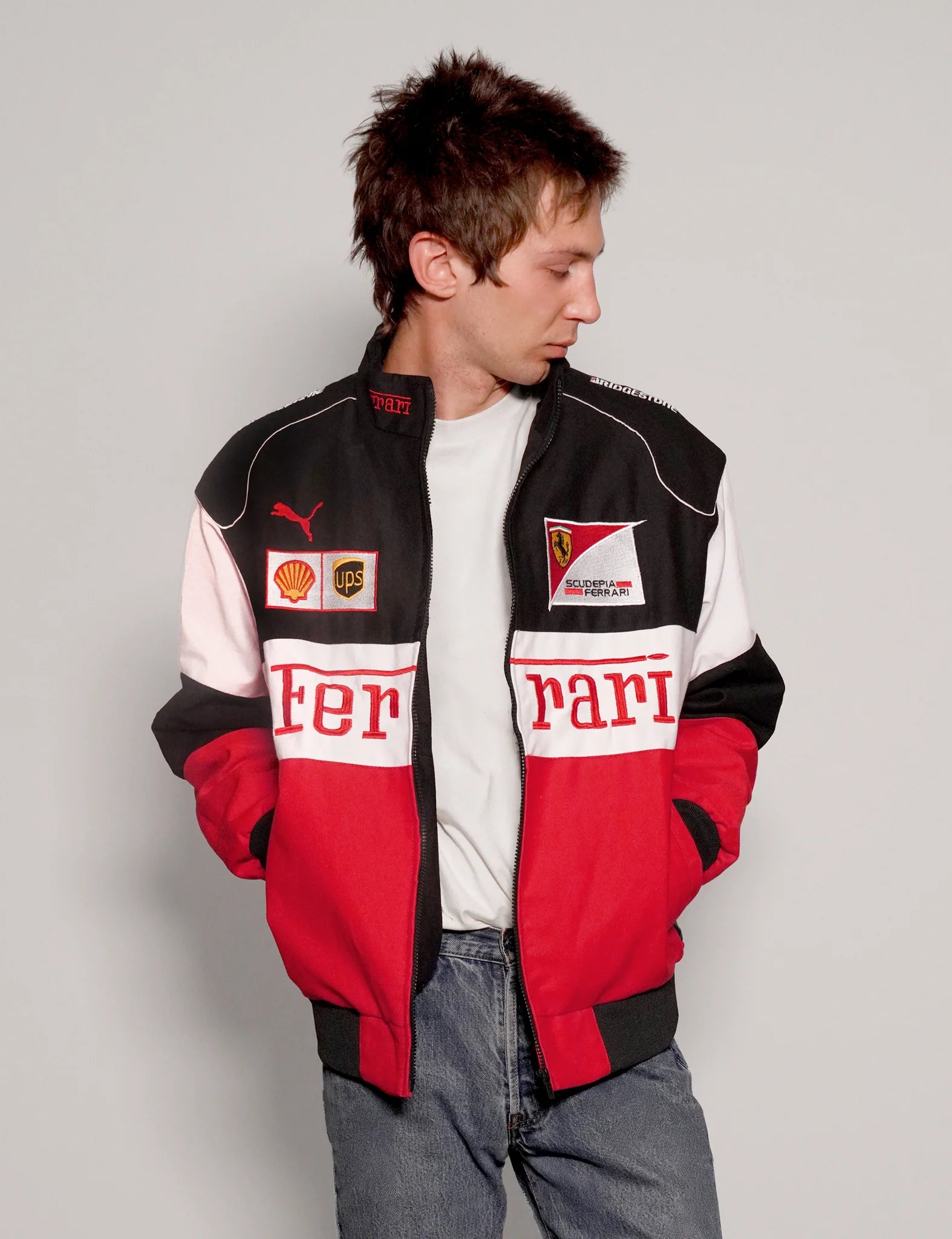 Red White Multi Ferrari Vintage Racing Jacket F1