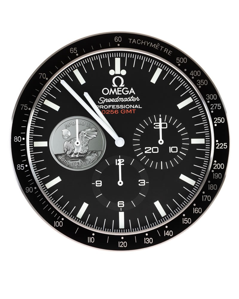 OMEGA SPEEDMASTER PROFESSIONAL STYLE SILVER BADGE WALL CLOCK