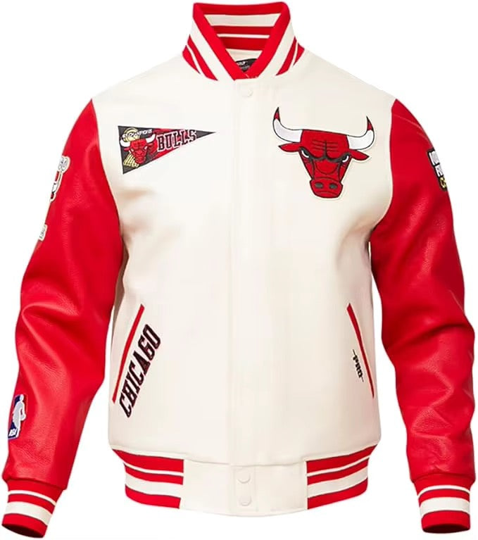 Off White Red Chicago Bulls Varsity Heavy Jacket