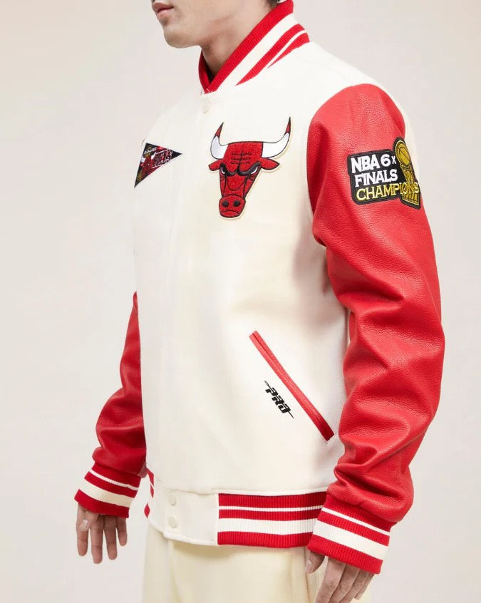 Off White Red Chicago Bulls Varsity Heavy Jacket
