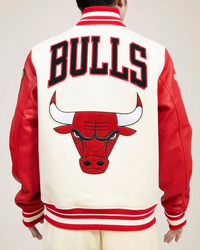 Off White Red Chicago Bulls Varsity Heavy Jacket