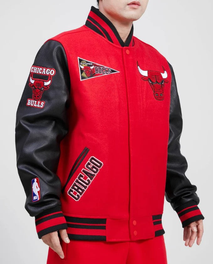 Off White Red Chicago Bulls Varsity Heavy Jacket