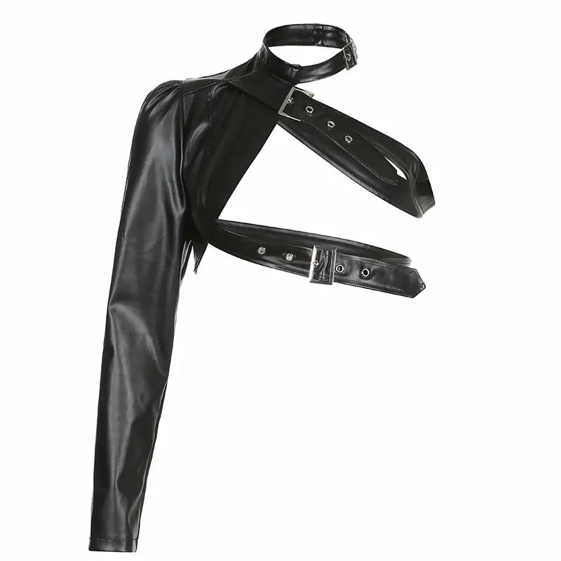 One Shoulder Faux Leather Crop Top