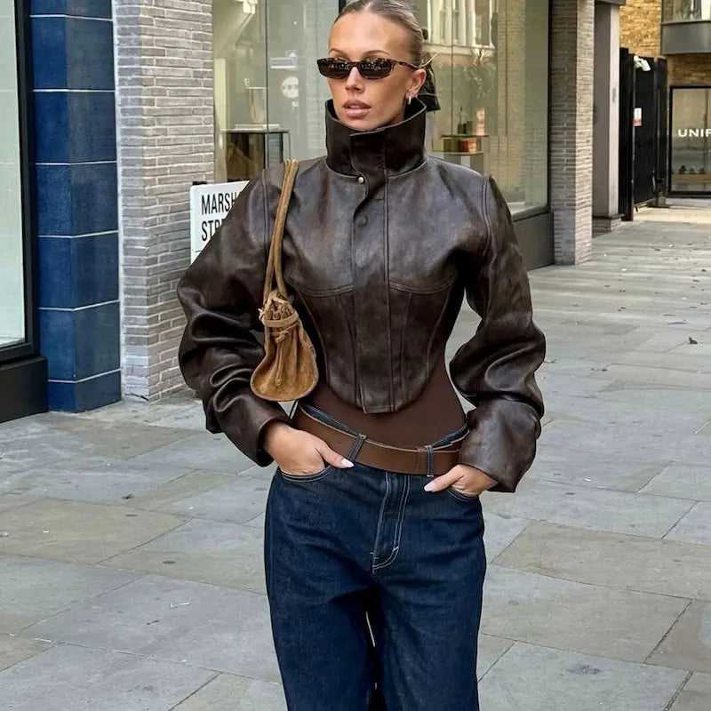 Vintage Leather  Sleeve Corset Jacket