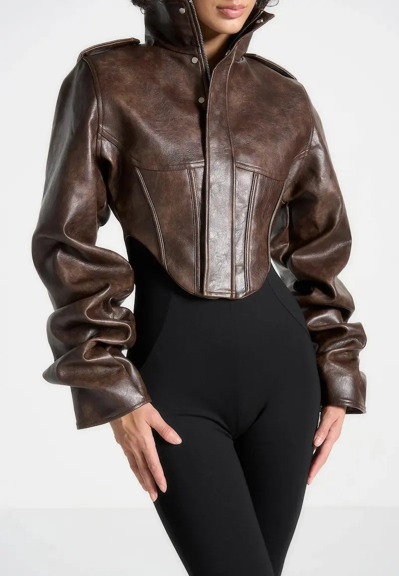 Vintage Leather  Sleeve Corset Jacket