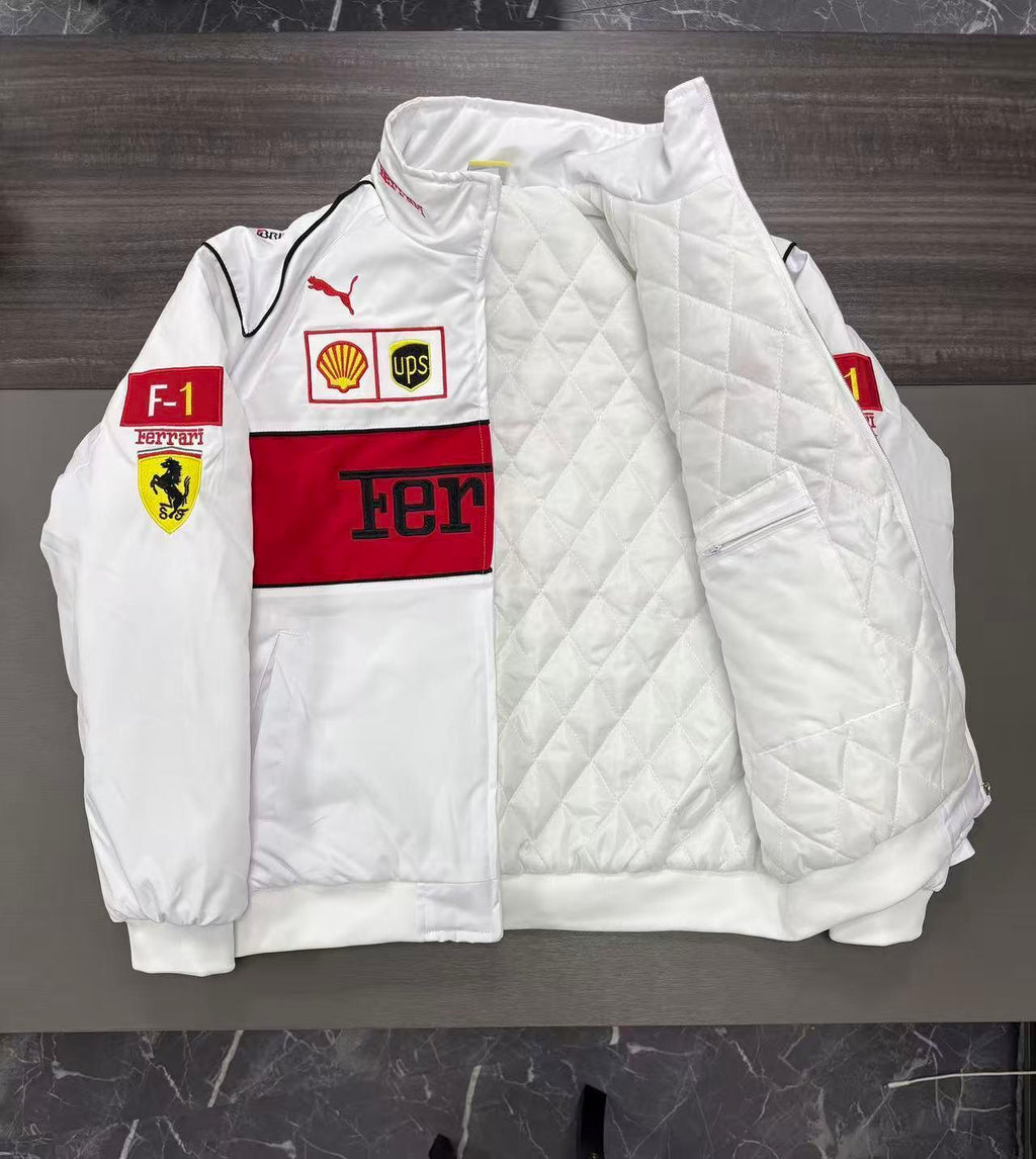 White Ferrari Premium F1 Racing Jacket