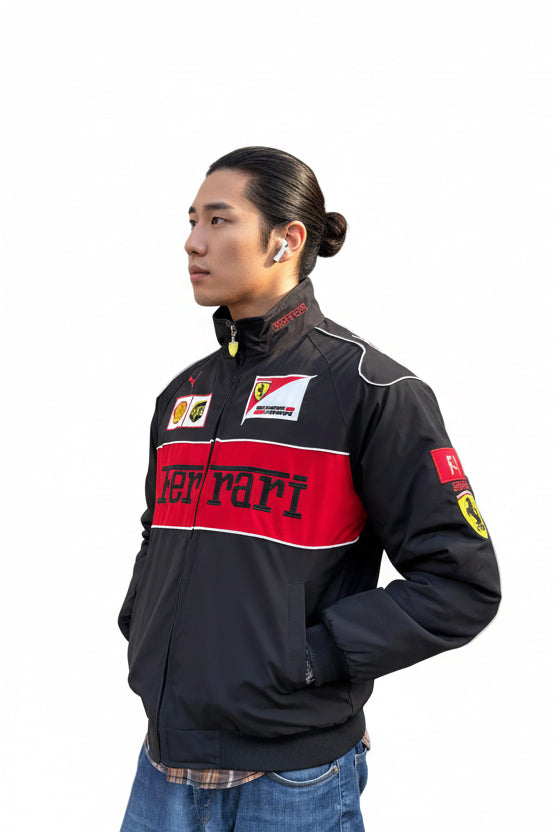 Black Ferrari Premium F1 Racing Team Jacket – Scuderia Motorsports Zip-Up Coat