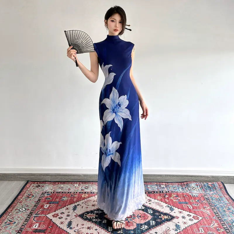 New Chinese Style Floral Print Dress