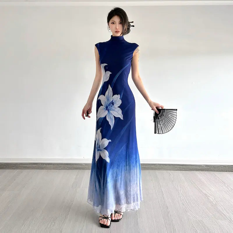 New Chinese Style Floral Print Dress