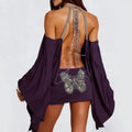 Backless Bodycon Gown with Batwing Sleeves
