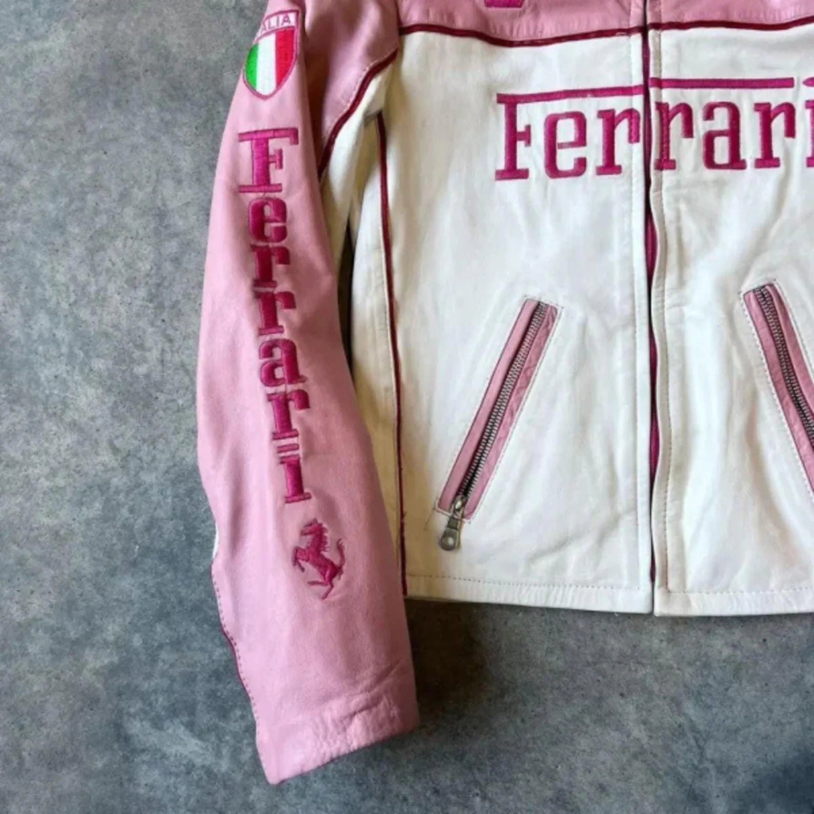Pink Leather Vintage Ferrari Jacket F1