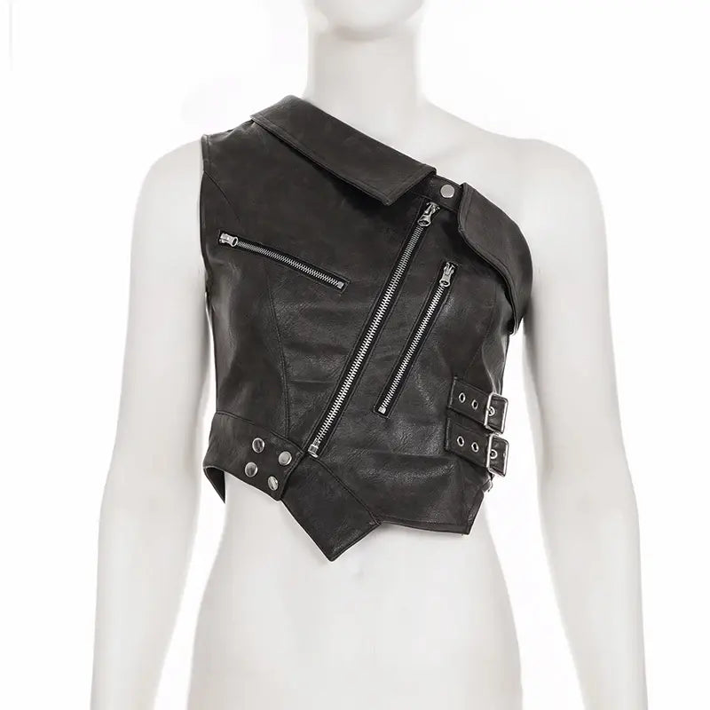 One Shoulder Street Style Sexy Biker Fashion