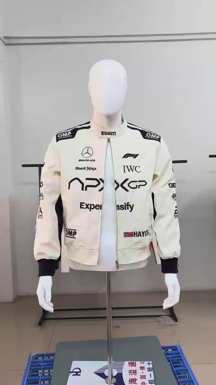 Brad Pitt F1 Movie 2025 APXGP  Racing Jacket – Black White Bomber Moto Style Biker Coat